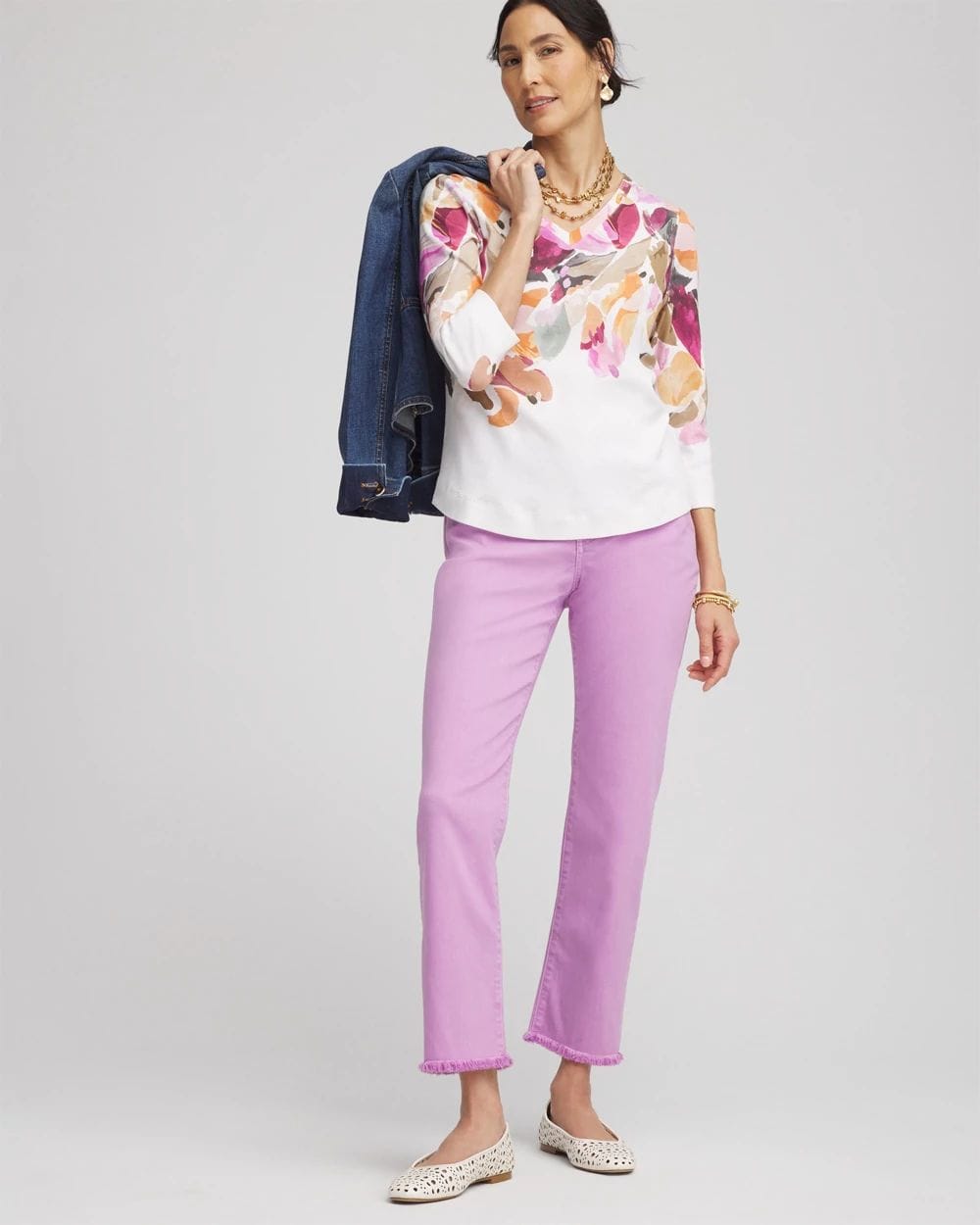 chic Floral-Motif Mesh 3/4 Sleeve Top | Chico's